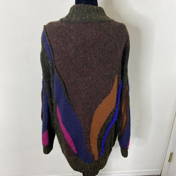 Vintage Hudson Bay 80s Wool Knit Long Textured Cardigan 3D Textured Mod Loud L - Picture 2 of 10
